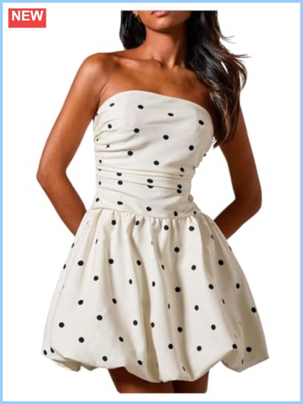 Polka Dots Strapless Tube Smocked Mini Dress Summer Party